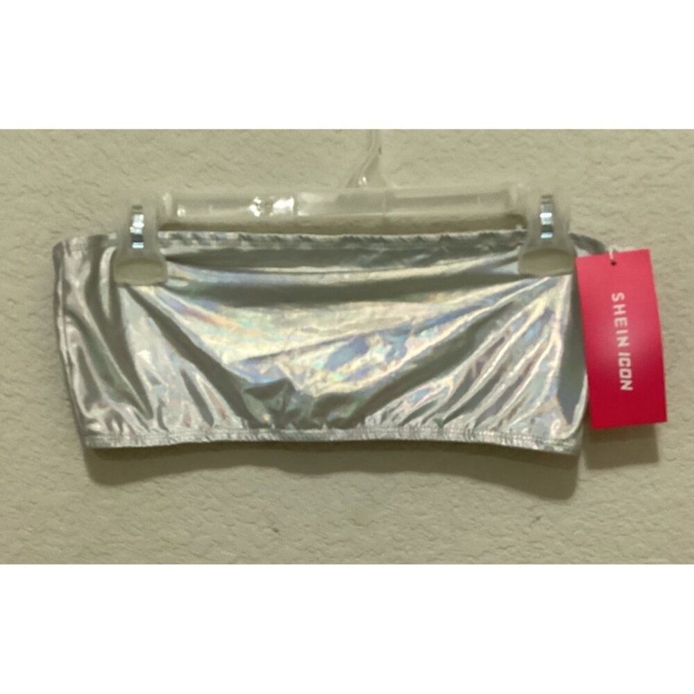 Silver Metallic Strapless Bandeau Top Shein Icon Size S